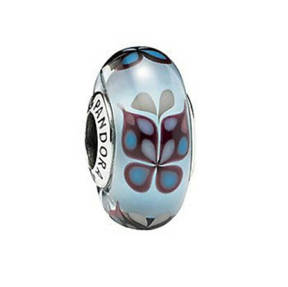 Sterling Silver Blue Butterfly Kisses Murano Glass